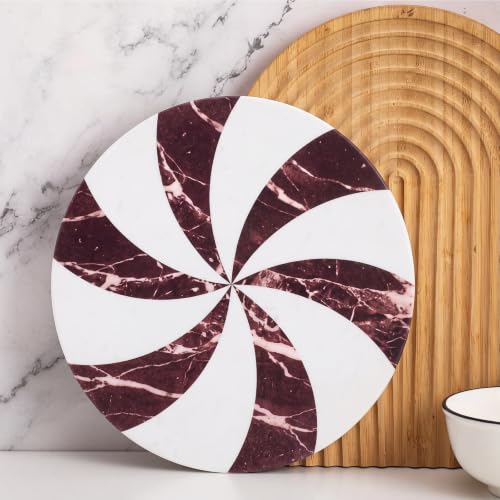 Red and White Peppermint Marble Cheese Board - Christmas Holiday Serving Platter