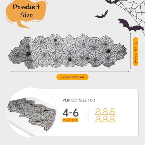 Halloween Lace Spider Web Table Runner Black 18x72 Inches - Spooky Decor