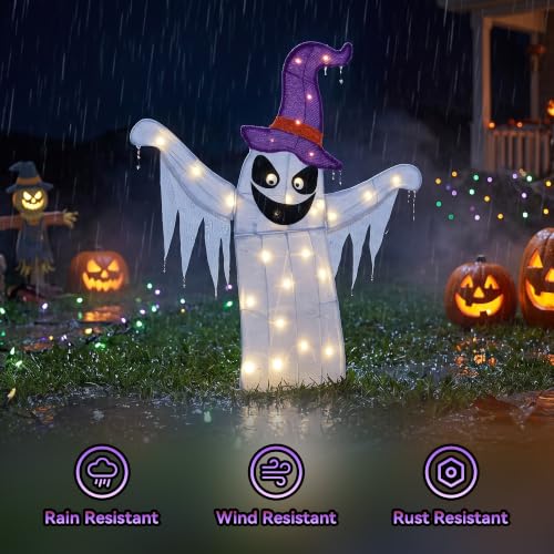 Large Lighted Halloween Ghost Decor - White Ghost, 30 Inches Indoor Outdoor