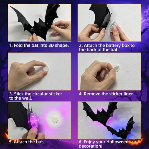 Makevivi 24 Pcs Halloween LED Bat Decorations - 3D Wall Lights for Door & Window - Bat / 12 Pcs