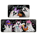 Halloween Ghost Kitchen Rugs Set of 2 - Non-Slip Decorative Doormat with Jack O Lantern & Spider Web Pattern - Variation: Ghost