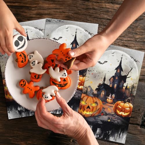 Halloween Guest Napkins 100-Pack - 3-Ply Disposable Pumpkin Castle Design