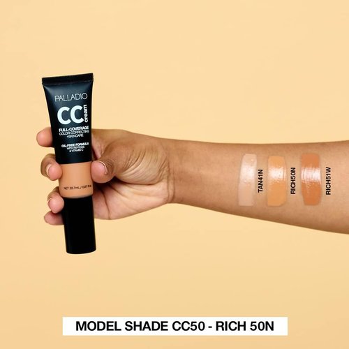 Palladio CC Cream - Full-Coverage Color Correction with Peptides & Vitamin C | Oil-Free, Rich 50N