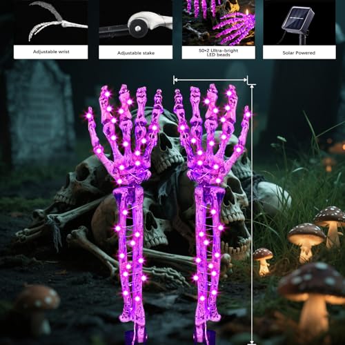 Purple Solar Skeleton Hand Lights 2 Pack - Halloween Yard Stakes