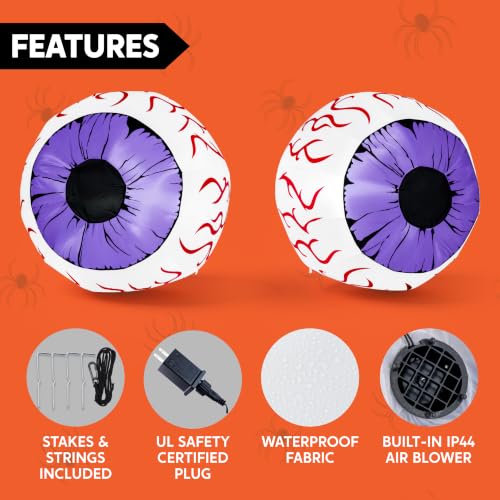 Purple Halloween Inflatable Eyes Set - 3Ft Outdoor Yard Decoration with LEDs