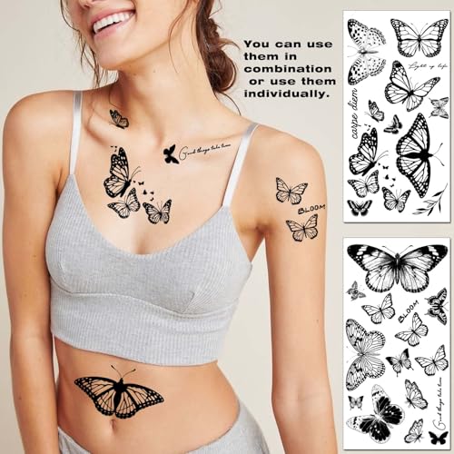 Black Butterfly Temporary Tattoo for Women Girls - Butterfly2 Variation