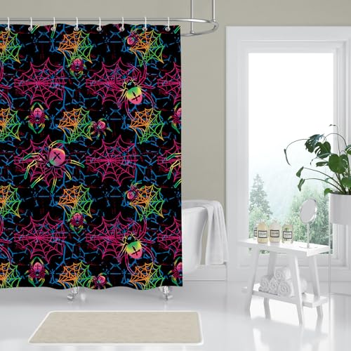 Black Halloween Spider Shower Curtain 72x72 Inches Waterproof Bathroom Decor