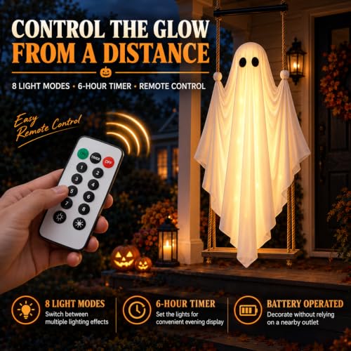 5FT Light-Up Hanging Ghost for Halloween Porch Yard Tree Decor