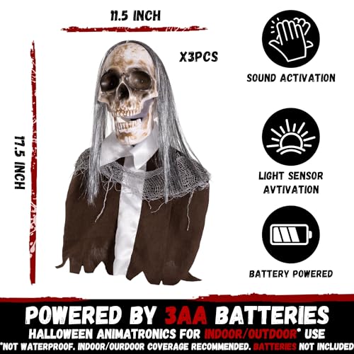 Halloween Animatronics Hanging Zombie Decorations with Light Up Eyes - 3 Pack