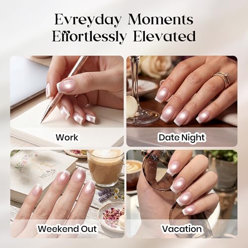 Beetles French Tip Press On Nails - A-Blush M-04 Medium Almond 160Pcs
