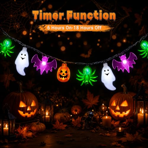 24 Ft LED Halloween String Lights with Shapes, Timer, Waterproof for Indoor Outdoor Decor