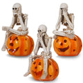 Halloween Skeleton Statue Set - See No Evil, Hear No Evil, Speak No Evil Sitting on Pumpkin