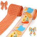 Vegetable & Buffalo Plaid Fall Ribbon Set - 2 Rolls, 5 Yards Each, Orange Burlap Wired Edges for Gift Wrap & Decorations