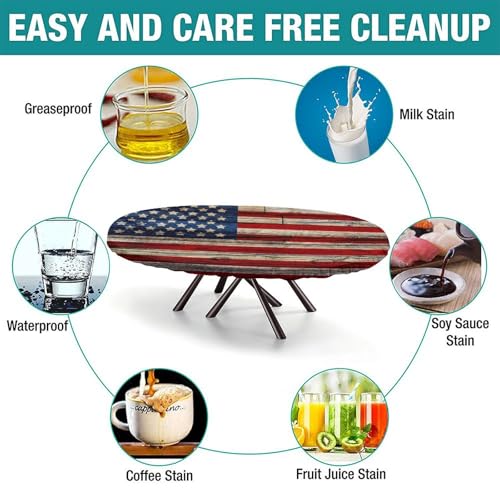 Custom Fitted Oval Tablecloth with American Flag - 60 x 42 Inch, Elastic Edge, Personalized Picnic & Party Cover