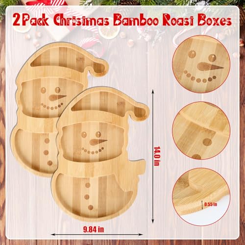 Christmas Snowman Charcuterie Board Set - Bamboo Cheese Platter Tray, 2-Piece