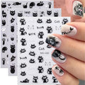 Black Cat Nail Stickers for Nail Art 5D Embossed Decals - Fish Skeleton Design, 3 Pieces