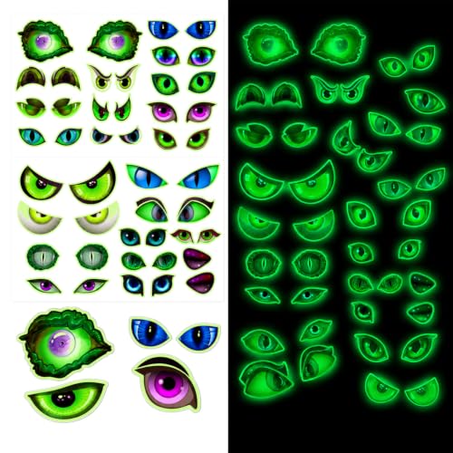 Glow in The Dark Halloween Decorations with Creepy Eye Stickers Set