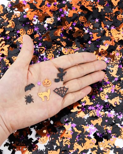 Halloween Glitter Confetti Sequins - 60g Metallic Foil Decorations, Pumpkin Bat Spider Witch Cat Star Web, Halloween Style