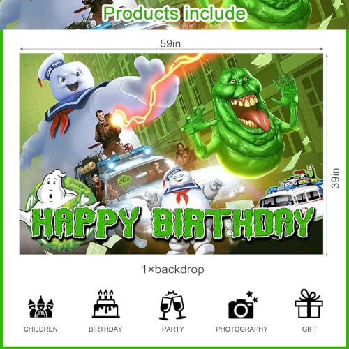 Ghostbusters Cartoon Party Backdrop 5x3FT for Halloween & Birthday Celebrations