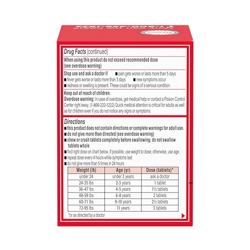 Children's Tylenol Dye-Free Chewables, 160 mg Acetaminophen Pain Reliever & Fever Reducer for Kids' Cold + Flu Symptoms, Headache, Sore Throat & Toothache, Aspirin-Free, Wild Berry, 24 ct