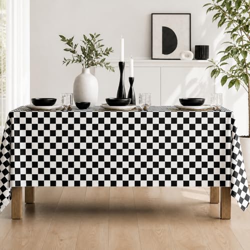Checkered Tablecloth 60x84 Inch Black and White Race Car Party Cover