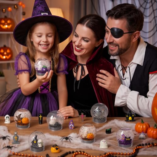 Halloween Snow Globe Craft Kit with Mini Figurines & Glitter - 12 Pack for Kids & Adults