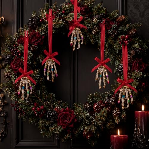 Gothic Skeleton Hand Christmas Ornaments Set - Halloween Holiday Decor