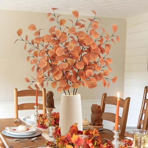 Fall Artificial Eucalyptus Leaves Stems - 16 Pack, 33.8 Inches, Faux Autumn Plants for Home & Wedding Decor