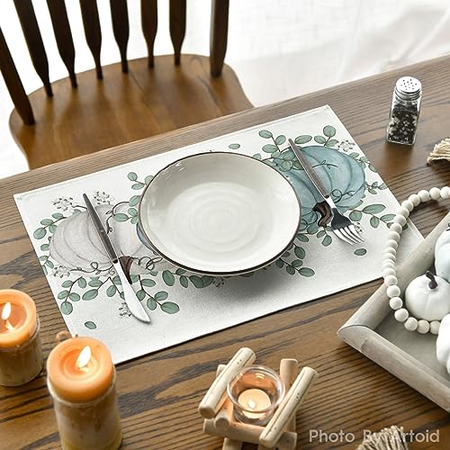 Autumn Fall Placemats Set of 6 12x18 Inches Rectangular Eucalyptus & Pumpkin Decor