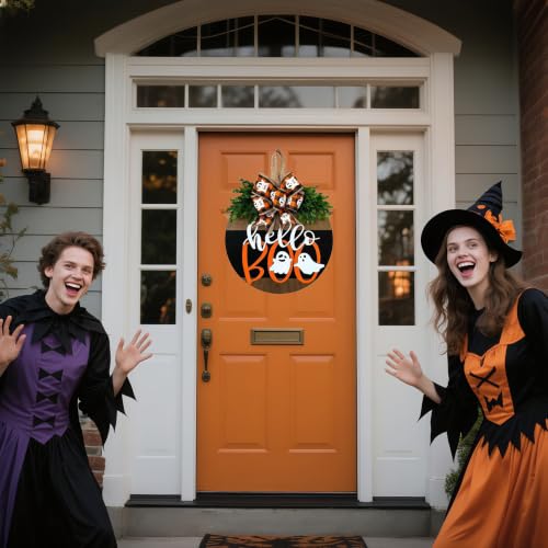 Halloween Ghost Wreath with Bow Decor - Fall Front Door Welcome