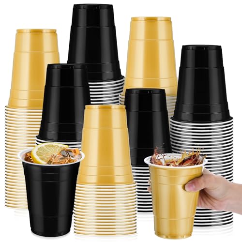 Disposable Plastic Cups 16 oz Party Set Black & Gold 100 Pcs - Variation of THIS listing
