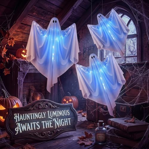 Outdoor Halloween Hanging Ghost Decor with LED Lights, 47 Inch