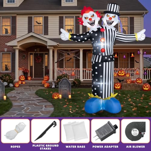 8FT Halloween Inflatable Clown with LED Lights - Outdoor Yard Decor, Black Variation