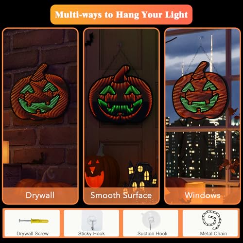 3D Infinite Mirror Pumpkin Night Light - Halloween LED Decor for Indoor & Outdoor, Battery & USB Powered, 12.2 x 16.54 Inches, Halloween Pumpkin Light - Black+Pink