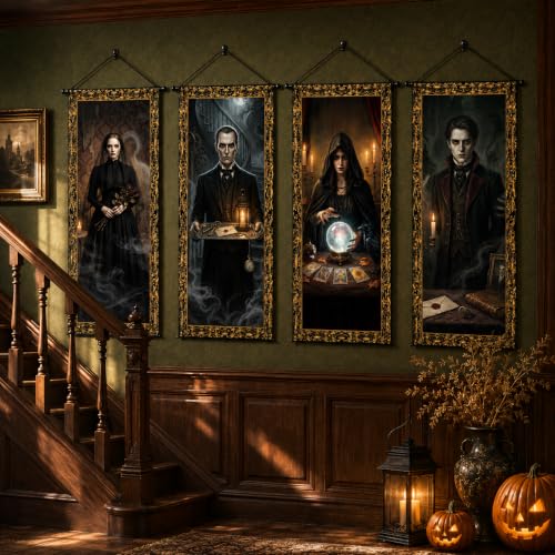 Halloween Haunted Mansion Portrait Wall Banners 4-Pack - Spooky Gothic Decor