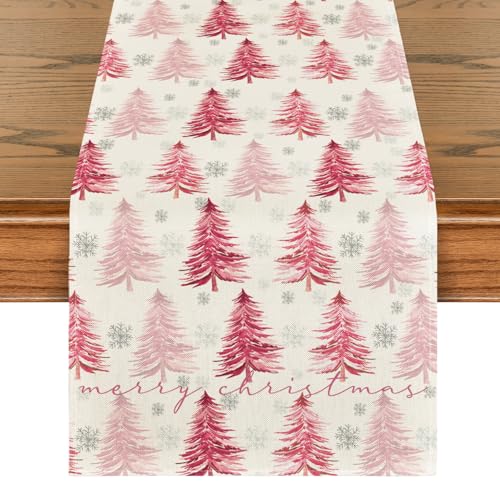 Christmas Trees Table Runner 13x90 Inch Home Party Decor Pink - Artoid Mode
