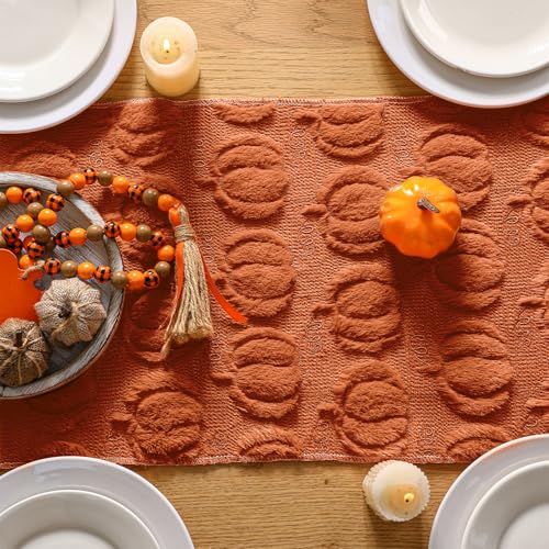 Fall Table Runner 3D Faux Fur Caramel Pumpkin Autumn Decor