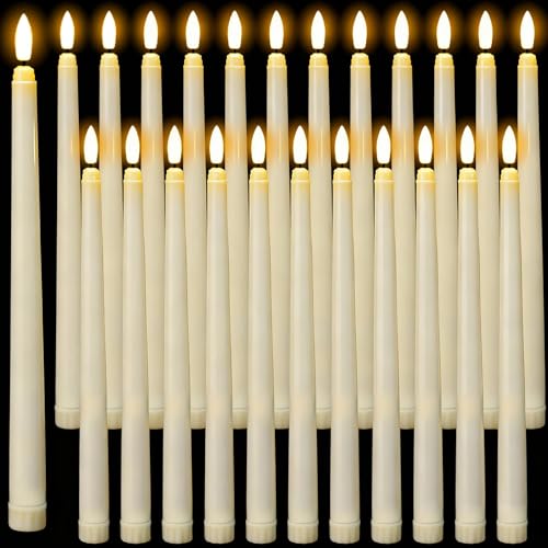 4 Pack Ivory Flameless Taper Candles - Battery Operated Flickering LED Candlesticks