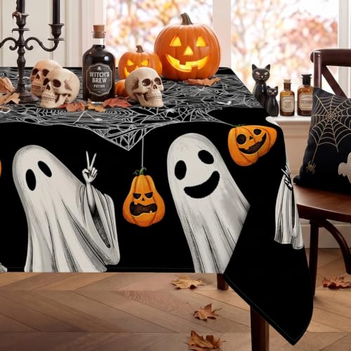 Halloween Square Tablecloth 60x60 Inch Fabric Spider Web Ghost Black - Variation of THIS listing