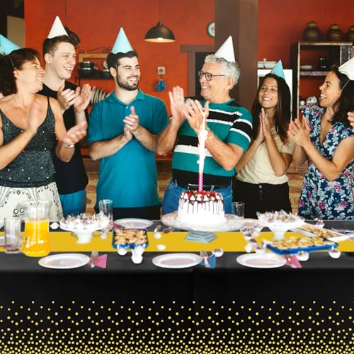 Black & Gold Tablecloth and Runners Set - 12 Pack Birthday Party Decor, 54x108 Inches