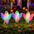 3 Pack Halloween Lighted Ghost Stakes with Remote Control & Timer - 17.7 Inch Glowing Yard Decorations for Spooky Outdoor Lawn & Garden