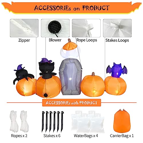Halloween Inflatable Decorations with LED Lights, Pumpkins, Ghost, Bat & Tombstone Yard Decor