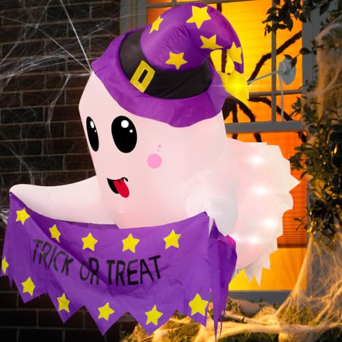 Halloween Inflatable White Ghost Decoration with LED Lights - 3.5FT, Indoor & Outdoor