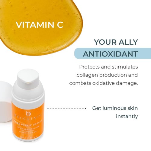 Belclinic Pure Vita-C Serum – Brightening Vitamin C + Hyaluronic Acid + Vitamin E – Antioxidant Glow Booster for Radiant Skin, Anti-Aging, Hydration & Collagen Support – Vegan, 30ml