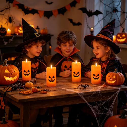 2 Pack Halloween Pumpkin Flameless LED Candles with 6 Hour Timer - Spooky Indoor Decor