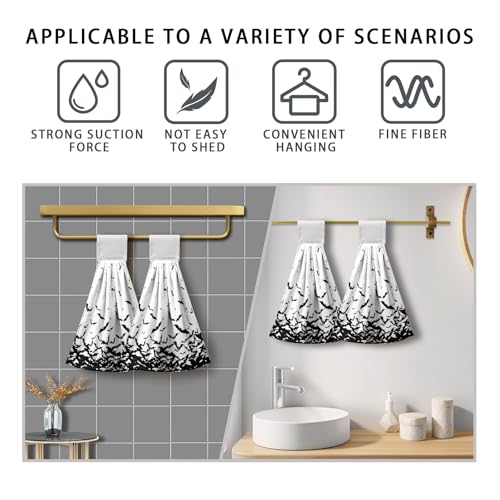 Halloween Hanging Kitchen Towels with Spooky Bats - Hand Tie Towel for Halloween Decor