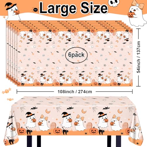 Halloween Tablecloths 6 Pack - Orange, Ghosts & Pumpkins, 274 x 137 cm