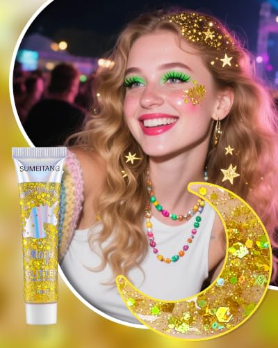 6 Colors Face & Body Glitter Gel Kit - Holographic Chunky Sequins for Makeup