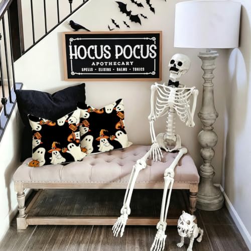 Halloween Ghost Pillow Covers 20x20 Set of 2 Black White Decor - Ghost Boo