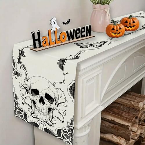 Halloween Gothic Skull Table Runner - 13 x 72 Inch Seasonal Dining Decor